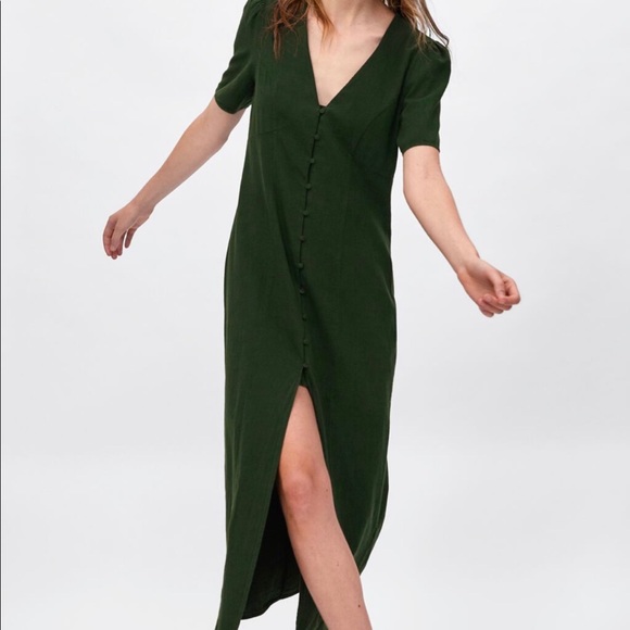 zara green button dress